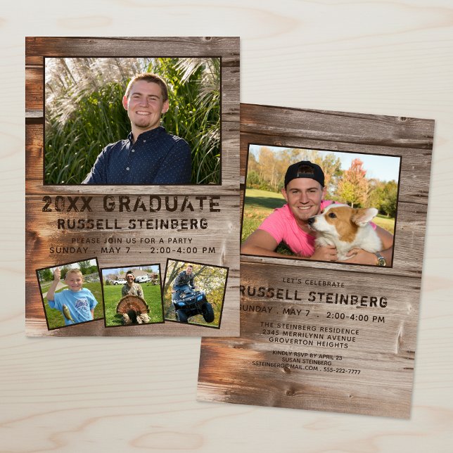 Graduation Rustic Wood 5 Photo Invitation (Creator Uploaded)
