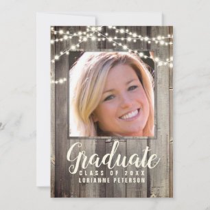 Graduation Rustic Wood Shiplap String Light Photo Announcement