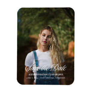 Graduation Save Date Elegant Script Photo Girl Magnet