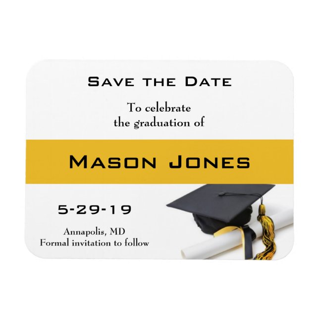Graduation Save the Date Black Gold Cap Tassel Magnet (Horizontal)