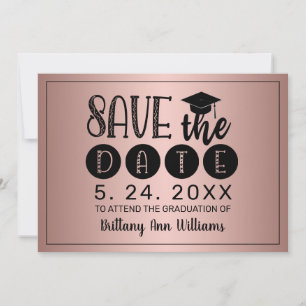 Graduation Save the Date Black Typography Rose Announcement