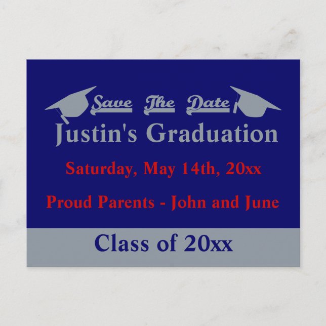Graduation Save The Date Card With Silver (Front)