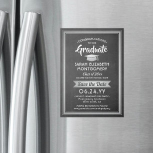 Graduation Save the Date Chalkboard Grey and White Magnetic Invitation