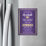 Graduation Save the Date Elegant Purple White Gold Magnetic Invitation<br><div class="desc">Share the joyful news of your upcoming graduation party with these elegant purple, white and faux gold foil save the date magnetic invitations. All text is simple to customize. Magnetic back makes them easy for family and friends to display. Design features gold faux metallic foil, handwritten style script calligraphy, and...</div>