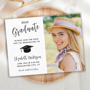 Graduation Save The Date Elegant Script Photo Invitation Postcard