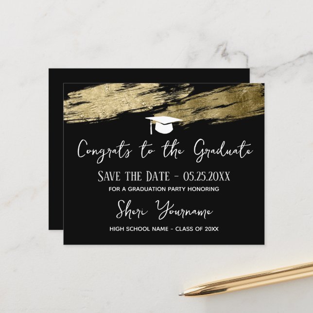 Graduation Save the date Gold black  (Front/Back In Situ)