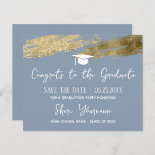 Graduation Save the date Gold Dusty Blue 