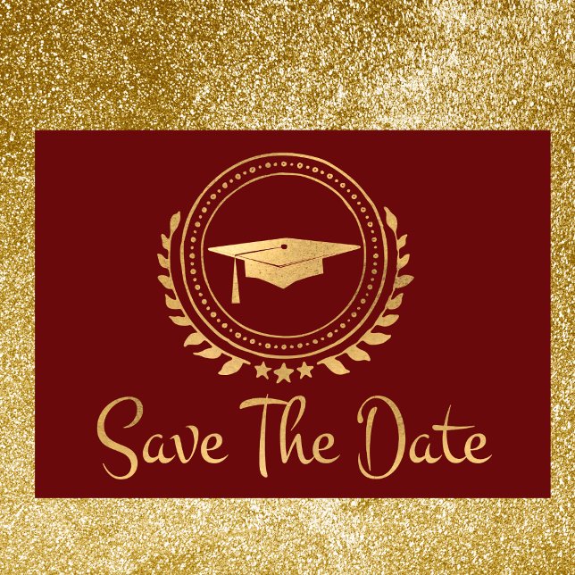 Graduation Save The Date Gold Grad Cap Red (Creator Uploaded)