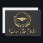 Graduation Save The Date Gold Grad Grey<br><div class="desc">I enjoy designing art work for graduations. This is modern simple and elegant classic gold and red coloured Save the Date announcement card. Modern style text. Add your own message on the back of the cards giving details to your family and friends to save the date for a graduation ceremony,...</div>