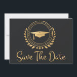 Graduation Save The Date Gold Grad Grey<br><div class="desc">I enjoy designing art work for graduations. This is modern simple and elegant classic gold and red coloured Save the Date announcement card. Modern style text. Add your own message on the back of the cards giving details to your family and friends to save the date for a graduation ceremony,...</div>