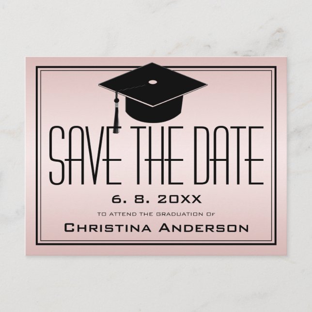 Graduation Save the Date Grad Cap Blush Graduate Announcement Postcard (Front)
