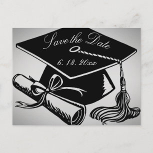 Graduation Save the Date Grad Cap Diploma Silver Announcement Postcard