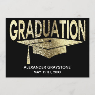 Graduation Save The Date Modern Faux Gold Black Invitation