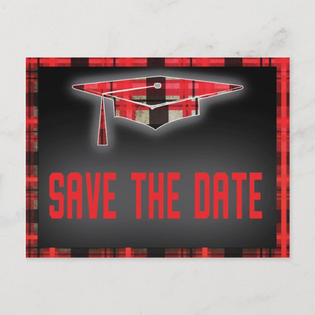 Graduation Save The Date Modern Plaid Tartan Announcement Postcard (Front)