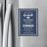 Graduation Save the Date Navy Blue and White Magnetic Invitation<br><div class="desc">Share the joyful news of your upcoming graduation party with these elegant navy blue, white and faux silver save the date magnetic invitations. All text is simple to customize. Magnetic back makes them easy for family and friends to display. Design features silver faux metallic foil, handwritten style script calligraphy, and...</div>