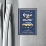 Graduation Save the Date Navy Blue White and Gold Magnetic Invitation<br><div class="desc">Share the joyful news of your upcoming graduation party with these elegant navy blue, white and faux gold foil save the date magnetic invitations. All text is simple to customize. Magnetic back makes them easy for family and friends to display. Design features gold faux metallic foil, handwritten style script calligraphy,...</div>