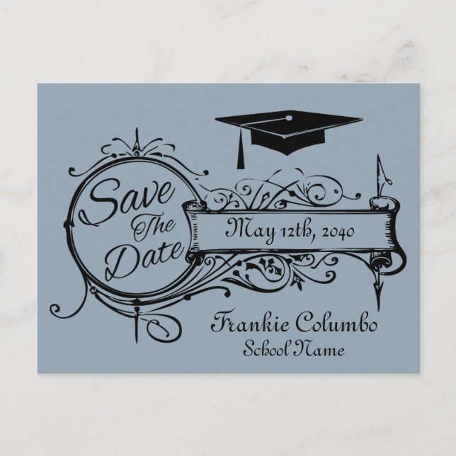 Graduation Save The Date  Postcard Blue Vintage (Front)