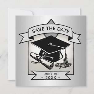 Graduation Save the Date Silver Grad Cap Elegant Announcement