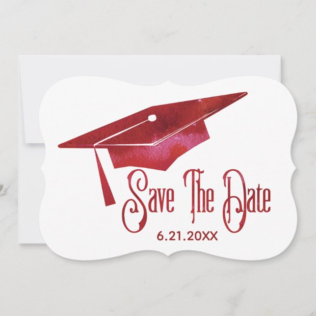Graduation Save The Date Simple Modern Red Grad (Front)