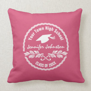 Graduation School and Class Year Pink Custom Throw Pillow
