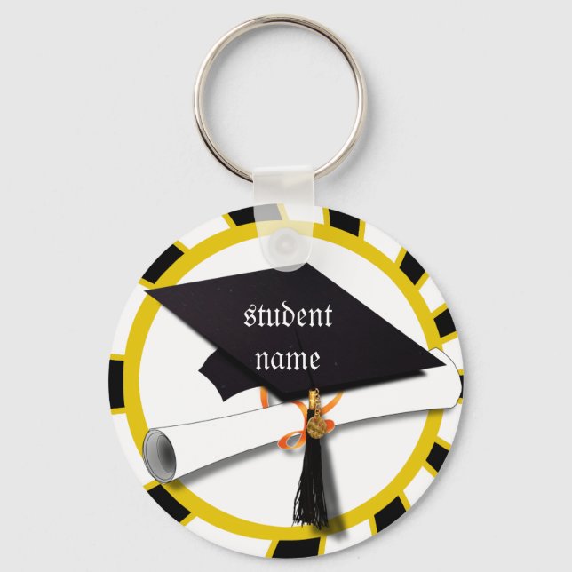 Graduation School Colors Black And Gold (ZOOM!) Keychain (Front)