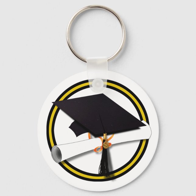 Graduation School Colors Gold And Black Keychain (Front)