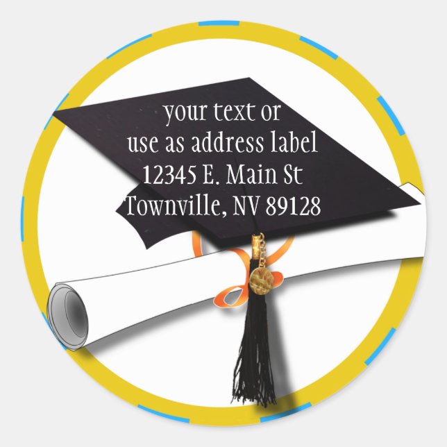Graduation School Colours Blue And Gold (ZOOM!) Classic Round Sticker (Front)