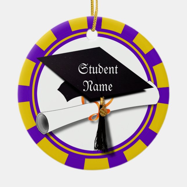 Graduation School Colours Purple and Gold (ZOOM!) Ceramic Ornament (Front)