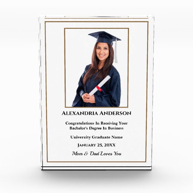 Graduation School Gold White Modern Personalize  Photo Block (Front)
