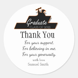 Graduation Script Black & White Scroll Thank You Classic Round Sticker