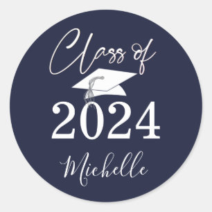 Graduation Script Class of 2024 Navy Blue Classic Round Sticker