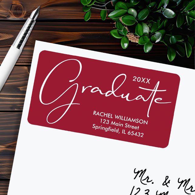Graduation Script Crimson Red Return Address Label (Graduation Script Crimson Red Return Address Labels)