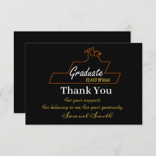Graduation Script Gold & Black Class of  Thank You Card