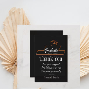 Graduation Script Handwriting Black Scroll Custom Thank You Card