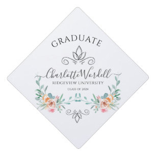 Graduation Script Name Floral Cap Topper