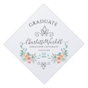 Graduation Script Name Floral Graduation Cap Topper