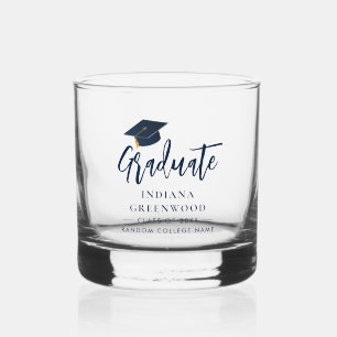 Graduation Script Navy Blue Personalized Keepsake Whiskey Glass