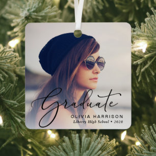 Graduation Script Photo Overlay Metal Ornament