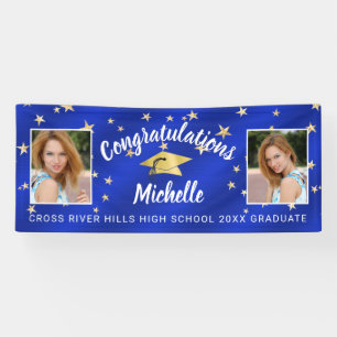 Graduation Script Photo Royal Blue Gold Stars Banner