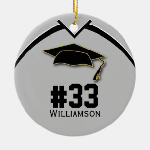 Graduation Senior Football Player Silver Grey Ceramic Ornament