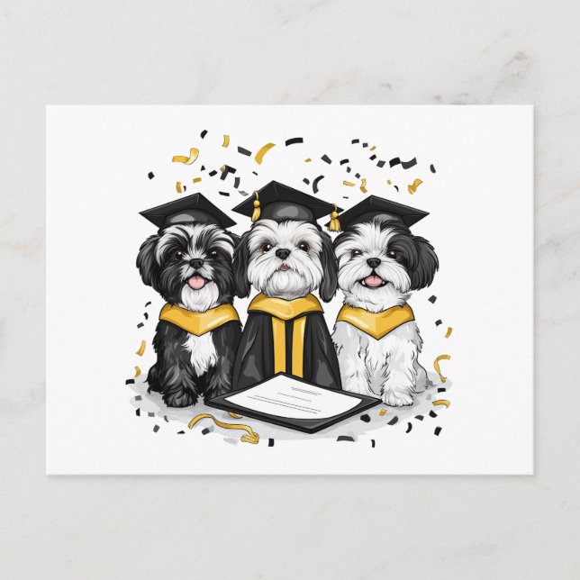 Graduation Shih Tzu Dogs Postcard (Front)