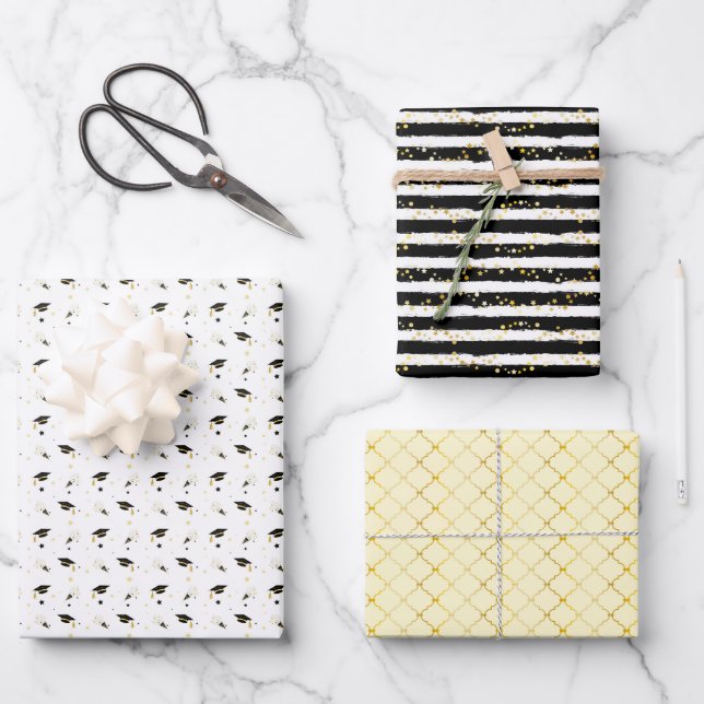 Graduation Shine Trio 3 Wrapping Paper Sheet (Front)