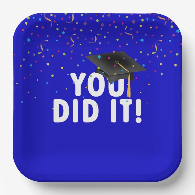 Graduation Sign and Hat in Confetti Paper Plate (Front)