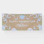 Graduation Sign, Kraft Colored Blue Hydranagea Banner