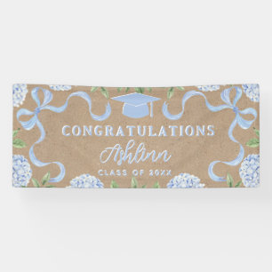 Graduation Sign, Kraft Colored Blue Hydrangea Banner