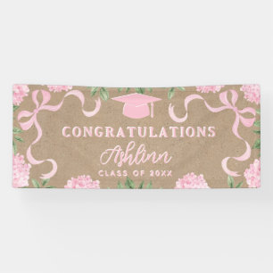 Graduation Sign, Kraft Coloured Pink Hydrangea  Banner