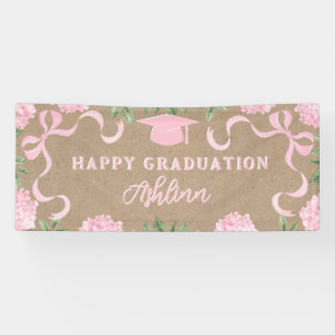 Graduation Sign, Kraft Coloured Pink Hydrangea  Banner