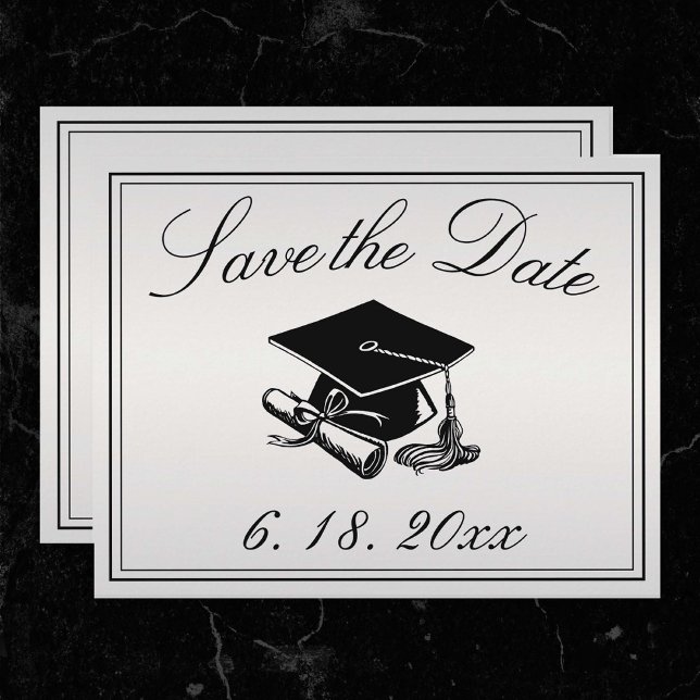 Graduation Silver Black Cap Diploma Save the Date Announcement (Silver Save the date Graduation Announcement)