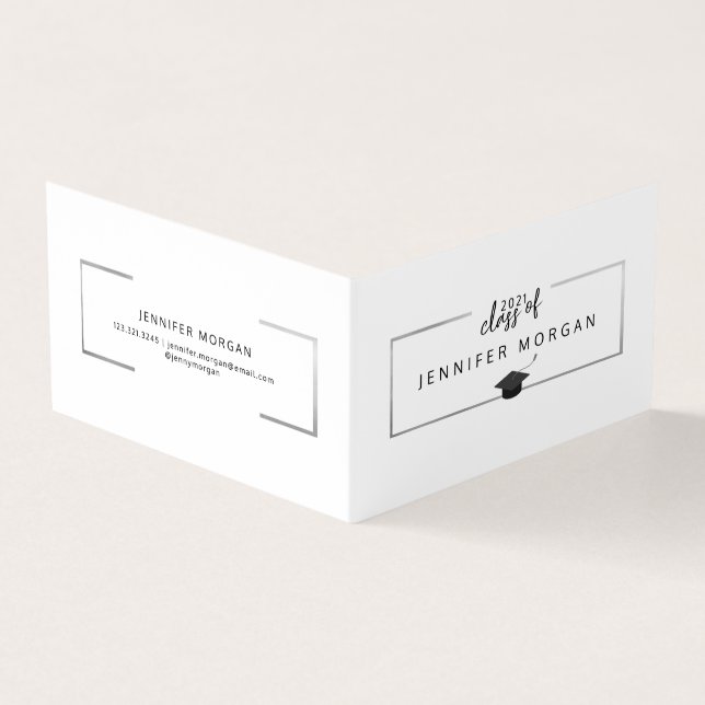 Graduation Silver Elegant Folded Name Card (Outside)