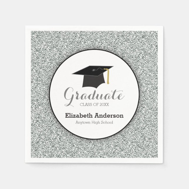 Graduation Silver Faux Glitter Napkin (Front)